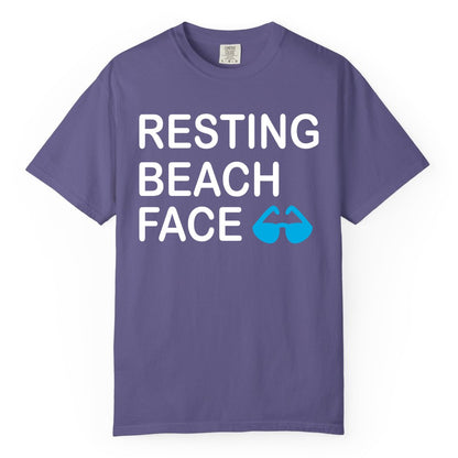 Resting Beach Face Shirt - Funny Beach Shirt with Sunglasses Graphic (Comfort Color) in Grape - Resting Beach Face Shirt - Funny Beach Phrase With Blue Sunglasses