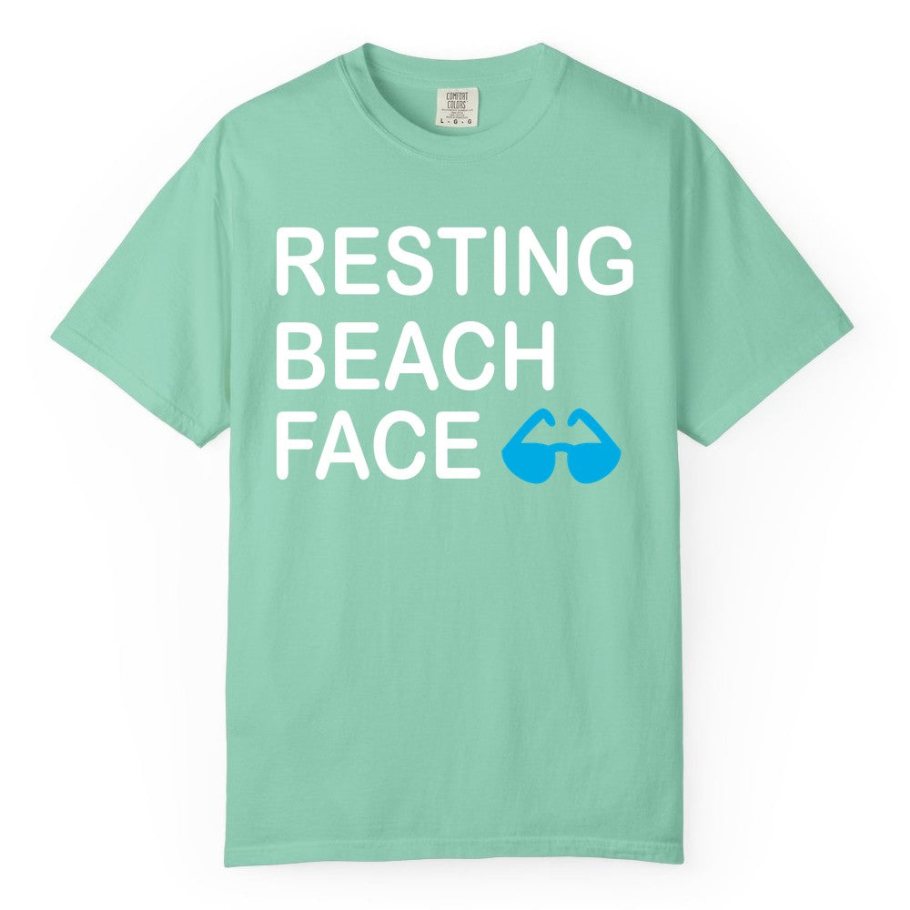 Resting Beach Face Shirt - Funny Beach Shirt with Sunglasses Graphic (Comfort Color) in Island Reef - Resting Beach Face Shirt - Funny Beach Phrase With Blue Sunglasses