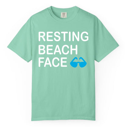 Resting Beach Face Shirt - Funny Beach Shirt with Sunglasses Graphic (Comfort Color) in Island Reef - Resting Beach Face Shirt - Funny Beach Phrase With Blue Sunglasses