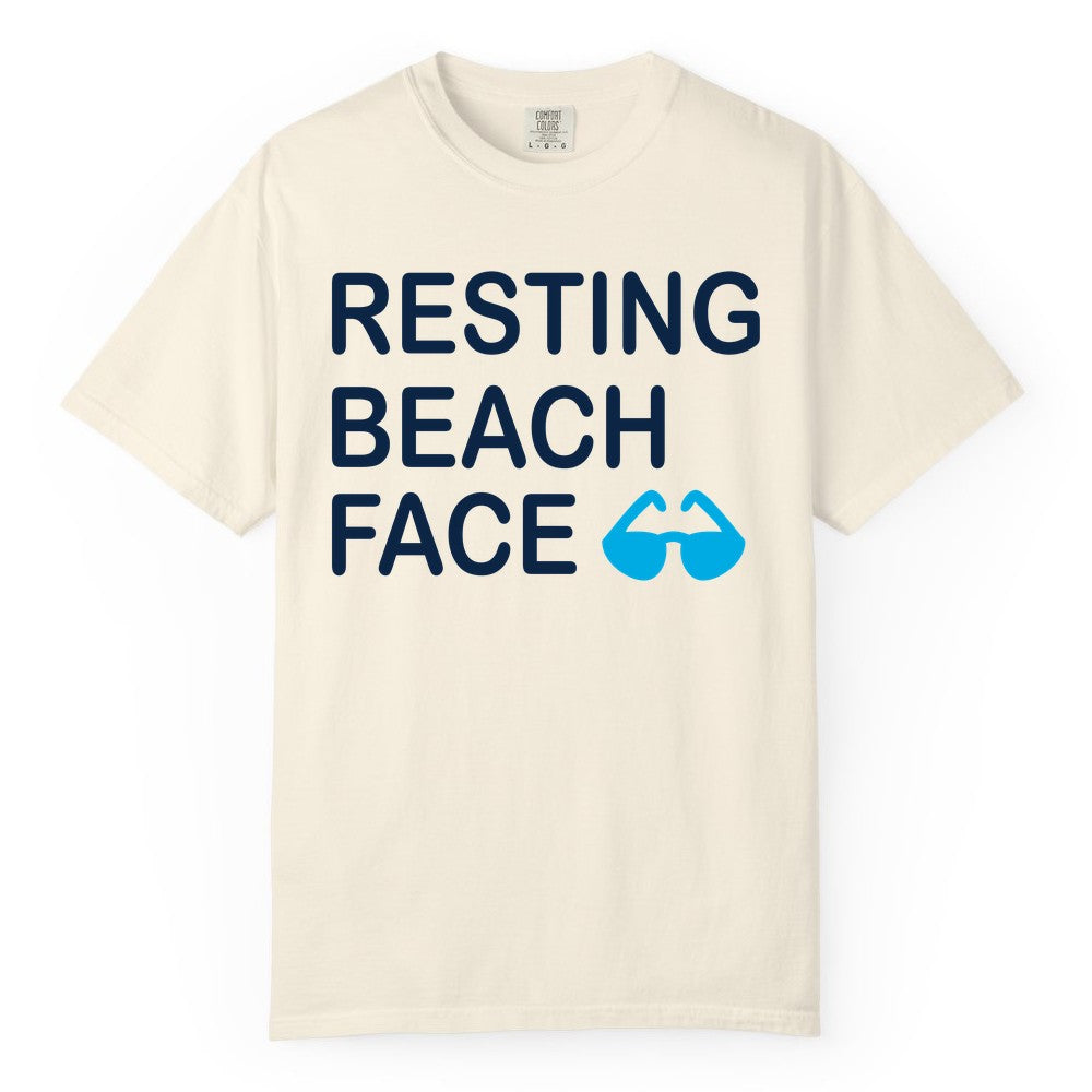 Resting Beach Face Shirt - Funny Beach Shirt with Sunglasses Graphic (Comfort Color) in Ivory - Resting Beach Face Shirt - Funny Beach Phrase With Blue Sunglasses