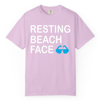 Resting Beach Face Shirt - Funny Beach Shirt with Sunglasses Graphic (Comfort Color) in Orchid - Resting Beach Face Shirt - Funny Beach Phrase With Blue Sunglasses