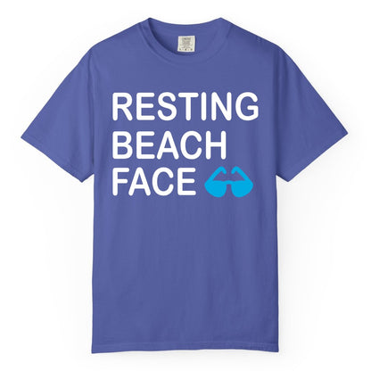 Resting Beach Face Shirt - Funny Beach Shirt with Sunglasses Graphic (Comfort Color) in Periwinkle - Resting Beach Face Shirt - Funny Beach Phrase With Blue Sunglasses