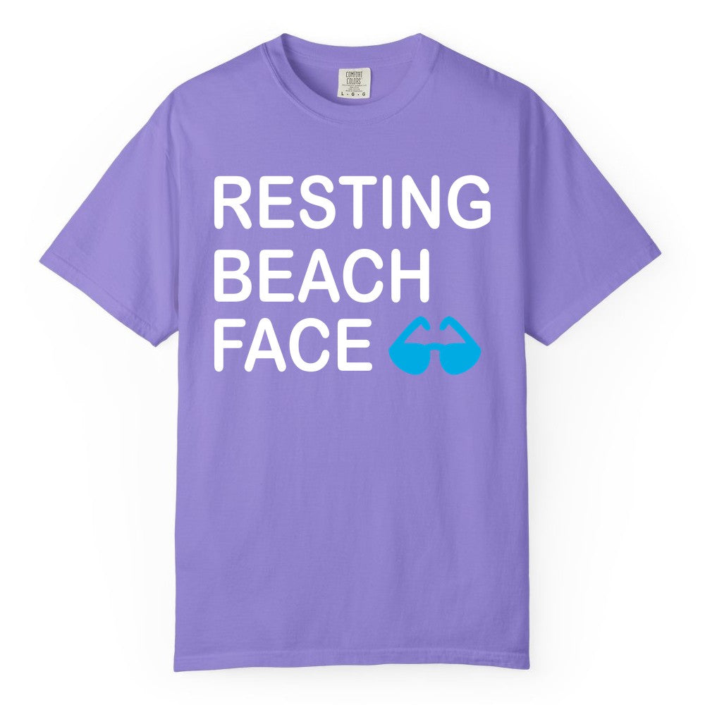 Resting Beach Face Shirt - Funny Beach Shirt with Sunglasses Graphic (Comfort Color) in Violet - Resting Beach Face Shirt - Funny Beach Phrase With Blue Sunglasses