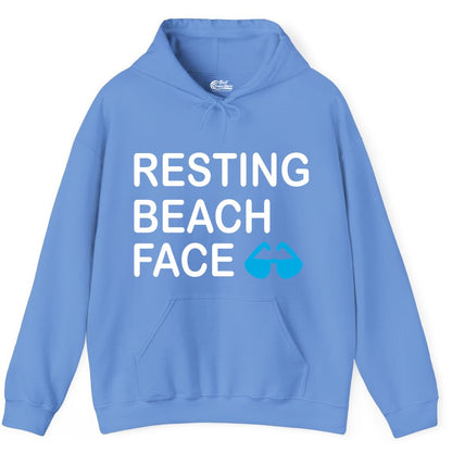 Resting Beach Face Shirt - Funny Beach Shirt with Sunglasses Graphic (Hoodie) in Carolina Blue - Resting Beach Face Shirt - Funny Beach Phrase With Blue Sunglasses
