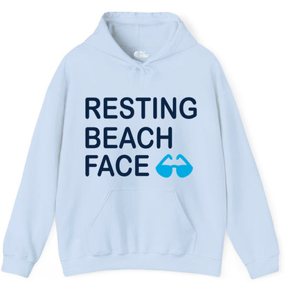 Resting Beach Face Shirt - Funny Beach Shirt with Sunglasses Graphic (Hoodie) in Light Blue - Resting Beach Face Shirt - Funny Beach Phrase With Blue Sunglasses