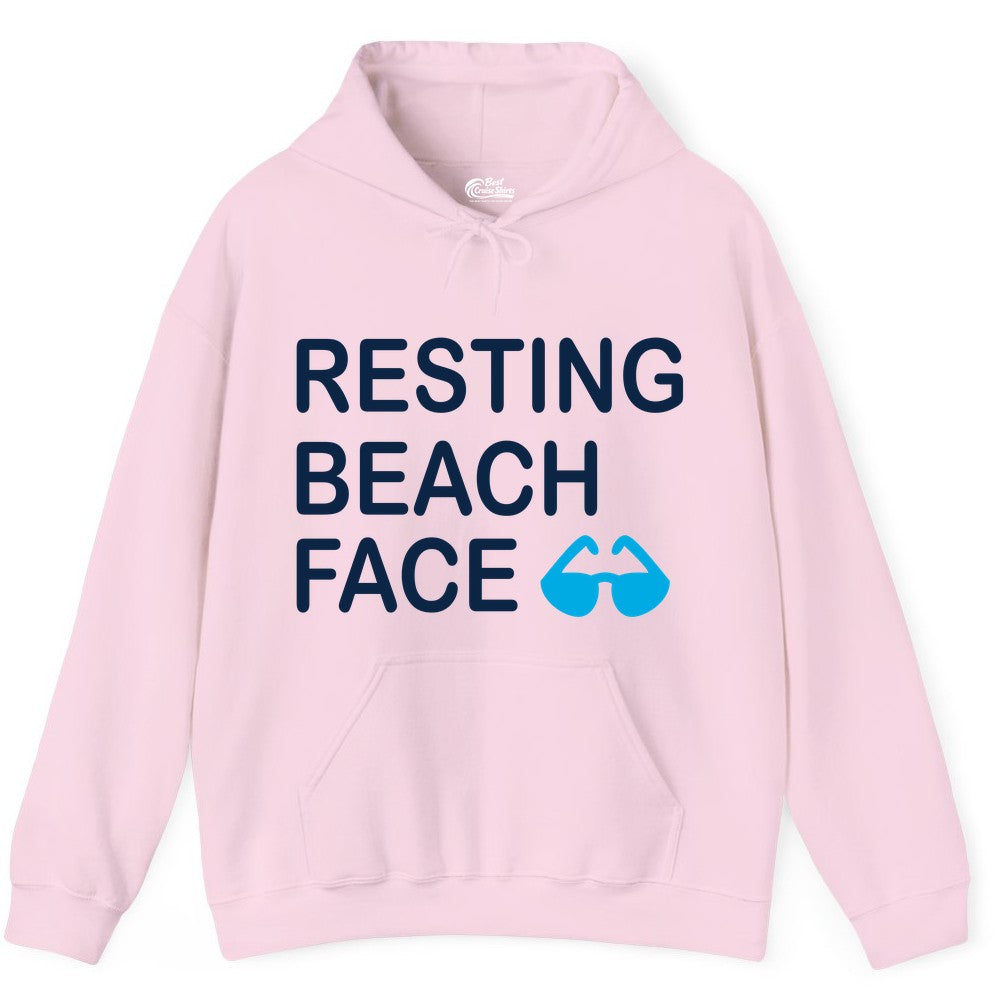 Resting Beach Face Shirt - Funny Beach Shirt with Sunglasses Graphic (Hoodie) in Light Pink - Resting Beach Face Shirt - Funny Beach Phrase With Blue Sunglasses