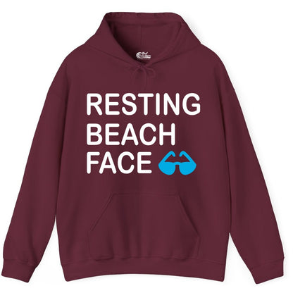 Resting Beach Face Shirt - Funny Beach Shirt with Sunglasses Graphic (Hoodie) in Maroon - Resting Beach Face Shirt - Funny Beach Phrase With Blue Sunglasses