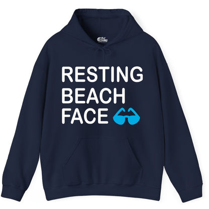 Resting Beach Face Shirt - Funny Beach Shirt with Sunglasses Graphic (Hoodie) in Navy - Resting Beach Face Shirt - Funny Beach Phrase With Blue Sunglasses