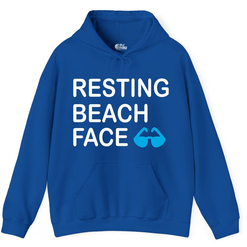 Resting Beach Face Shirt - Funny Beach Shirt with Sunglasses Graphic (Hoodie) in Royal - Resting Beach Face Shirt - Funny Beach Phrase With Blue Sunglasses