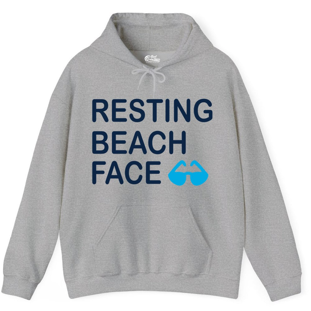 Resting Beach Face Shirt - Funny Beach Shirt with Sunglasses Graphic (Hoodie) in Sport Grey - Resting Beach Face Shirt - Funny Beach Phrase With Blue Sunglasses