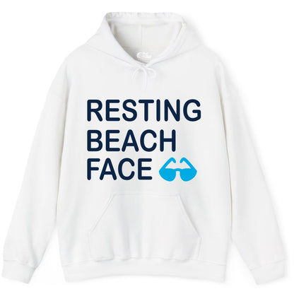 Resting Beach Face Shirt - Funny Beach Shirt with Sunglasses Graphic (Hoodie) in White - Resting Beach Face Shirt - Funny Beach Phrase With Blue Sunglasses