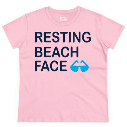 Resting Beach Face Shirt - Funny Beach Shirt with Sunglasses Graphic (Ladies Tee) in Light Pink - Resting Beach Face Shirt - Funny Beach Phrase With Blue Sunglasses