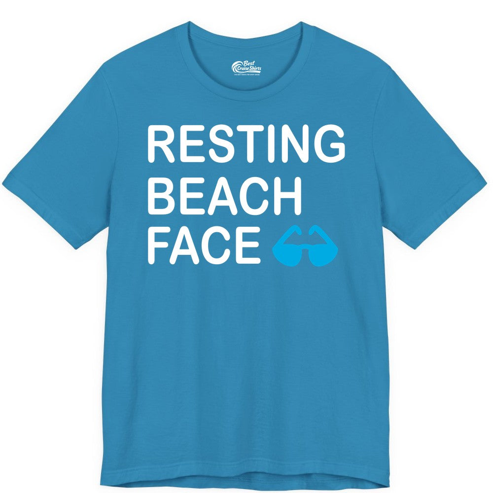 Resting Beach Face Shirt - Funny Beach Shirt with Sunglasses Graphic (Premium Tee) in Aqua - Resting Beach Face Shirt - Funny Beach Phrase With Blue Sunglasses