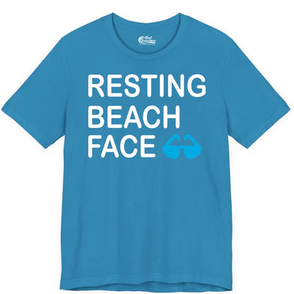 Resting Beach Face Shirt - Funny Beach Shirt with Sunglasses Graphic (Premium Tee) in Aqua - Resting Beach Face Shirt - Funny Beach Phrase With Blue Sunglasses