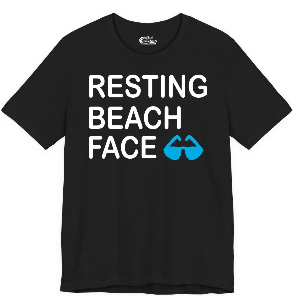 Resting Beach Face Shirt - Funny Beach Shirt with Sunglasses Graphic (Premium Tee) in Black - Resting Beach Face Shirt - Funny Beach Phrase With Blue Sunglasses