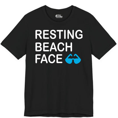 Resting Beach Face Shirt - Funny Beach Shirt with Sunglasses Graphic (Premium Tee) in Black - Resting Beach Face Shirt - Funny Beach Phrase With Blue Sunglasses