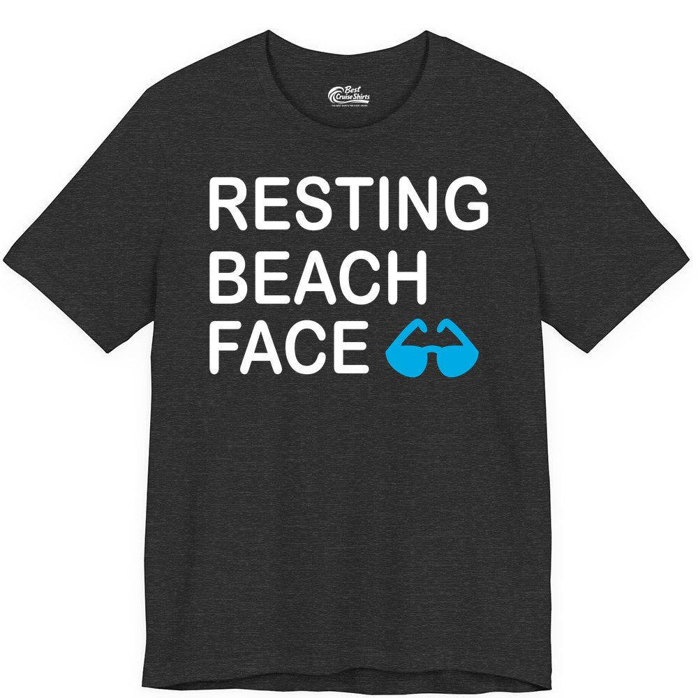 Resting Beach Face Shirt - Funny Beach Shirt with Sunglasses Graphic (Premium Tee) in Dark Grey Heather - Resting Beach Face Shirt - Funny Beach Phrase With Blue Sunglasses