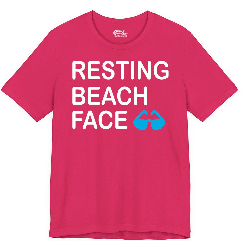 Resting Beach Face Shirt - Funny Beach Shirt with Sunglasses Graphic (Premium Tee) in Fuchsia - Resting Beach Face Shirt - Funny Beach Phrase With Blue Sunglasses