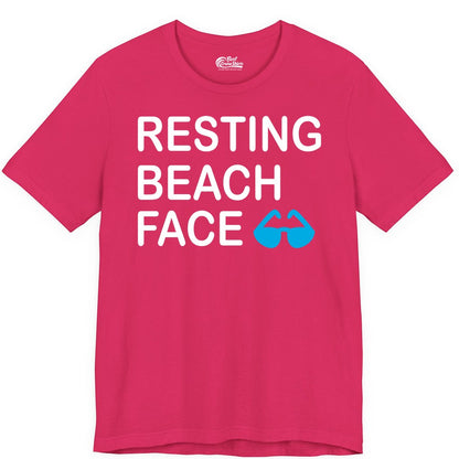 Resting Beach Face Shirt - Funny Beach Shirt with Sunglasses Graphic (Premium Tee) in Fuchsia - Resting Beach Face Shirt - Funny Beach Phrase With Blue Sunglasses