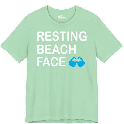 Resting Beach Face Shirt - Funny Beach Shirt with Sunglasses Graphic (Premium Tee) in Mint - Resting Beach Face Shirt - Funny Beach Phrase With Blue Sunglasses
