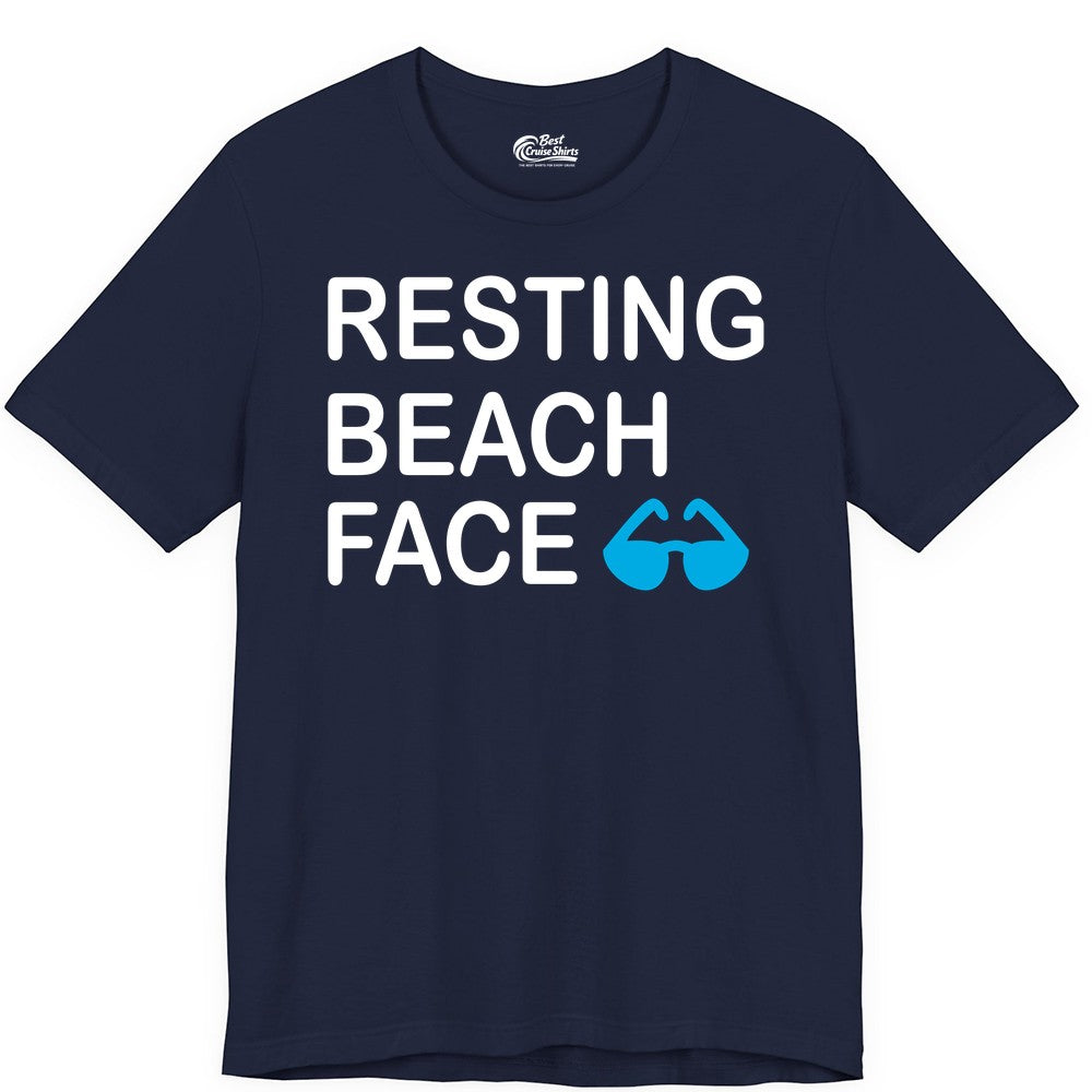 Resting Beach Face Shirt - Funny Beach Shirt with Sunglasses Graphic (Premium Tee) in Navy - Resting Beach Face Shirt - Funny Beach Phrase With Blue Sunglasses