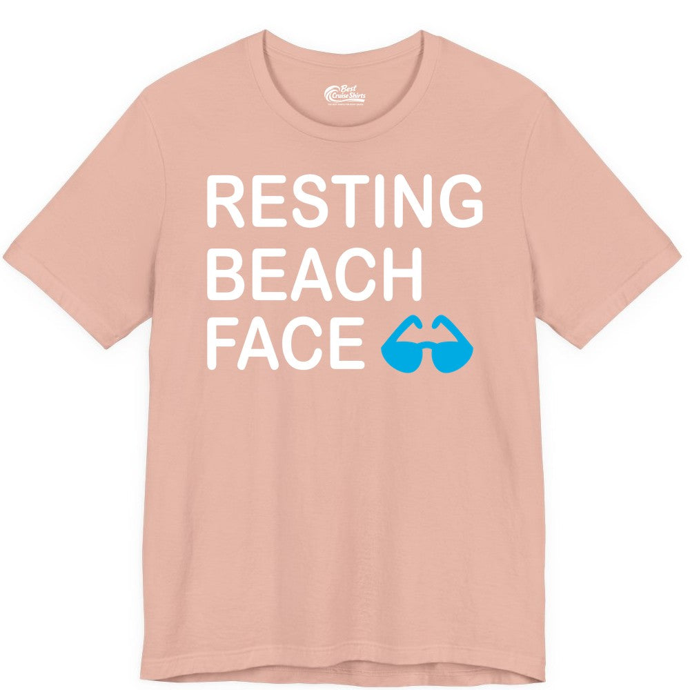 Resting Beach Face Shirt - Funny Beach Shirt with Sunglasses Graphic (Premium Tee) in Peach - Resting Beach Face Shirt - Funny Beach Phrase With Blue Sunglasses
