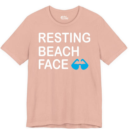 Resting Beach Face Shirt - Funny Beach Shirt with Sunglasses Graphic (Premium Tee) in Peach - Resting Beach Face Shirt - Funny Beach Phrase With Blue Sunglasses