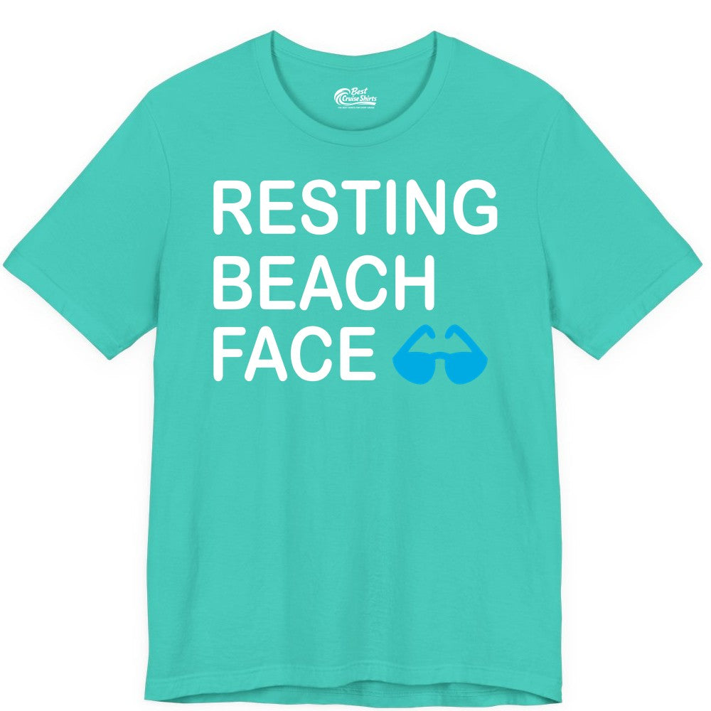 Resting Beach Face Shirt - Funny Beach Shirt with Sunglasses Graphic (Premium Tee) in Teal - Resting Beach Face Shirt - Funny Beach Phrase With Blue Sunglasses