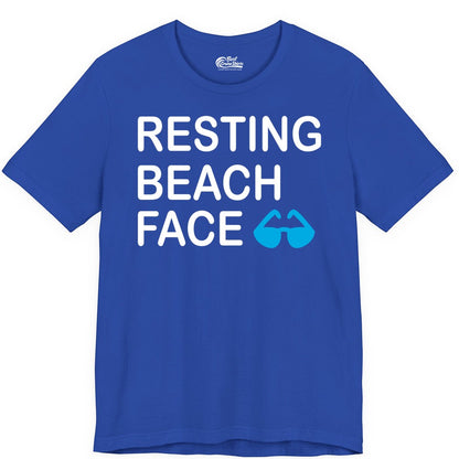 Resting Beach Face Shirt - Funny Beach Shirt with Sunglasses Graphic (Premium Tee) in True Royal - Resting Beach Face Shirt - Funny Beach Phrase With Blue Sunglasses