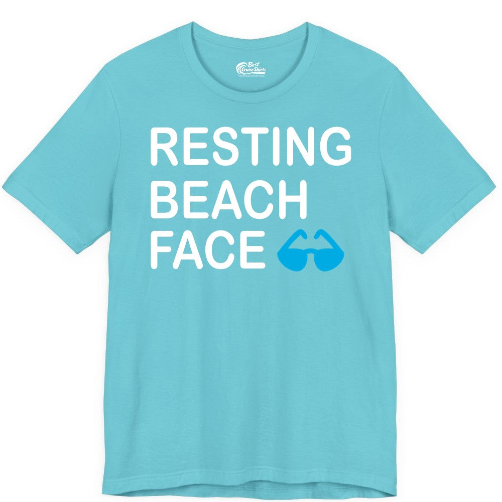 Resting Beach Face Shirt - Funny Beach Shirt with Sunglasses Graphic (Premium Tee) in Turquoise - Resting Beach Face Shirt - Funny Beach Phrase With Blue Sunglasses