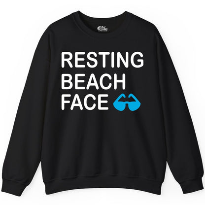 Resting Beach Face Shirt - Funny Beach Shirt with Sunglasses Graphic (Sweatshirt) in Black - Resting Beach Face Shirt - Funny Beach Phrase With Blue Sunglasses