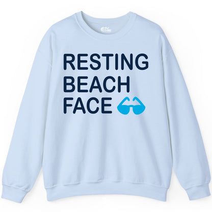 Resting Beach Face Shirt - Funny Beach Shirt with Sunglasses Graphic (Sweatshirt) in Light Blue - Resting Beach Face Shirt - Funny Beach Phrase With Blue Sunglasses