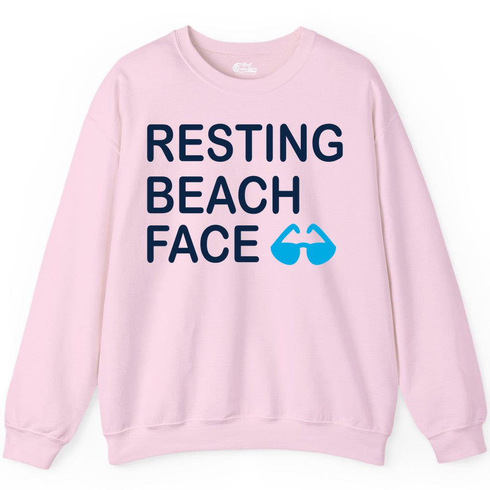 Resting Beach Face Shirt - Funny Beach Shirt with Sunglasses Graphic (Sweatshirt) in Light Pink - Resting Beach Face Shirt - Funny Beach Phrase With Blue Sunglasses