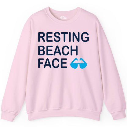 Resting Beach Face Shirt - Funny Beach Shirt with Sunglasses Graphic (Sweatshirt) in Light Pink - Resting Beach Face Shirt - Funny Beach Phrase With Blue Sunglasses