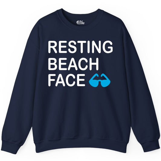Resting Beach Face Shirt - Funny Beach Shirt with Sunglasses Graphic (Sweatshirt) in Navy - Resting Beach Face Shirt - Funny Beach Phrase With Blue Sunglasses