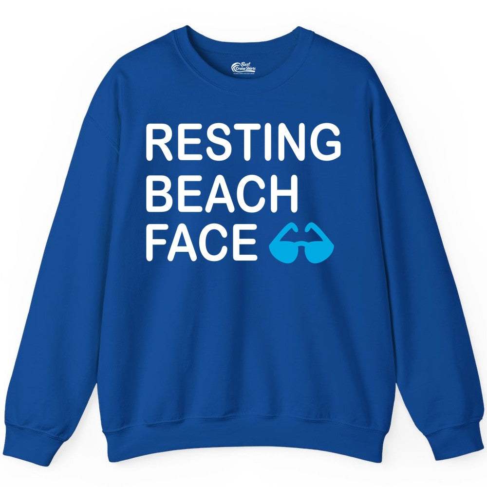 Resting Beach Face Shirt - Funny Beach Shirt with Sunglasses Graphic (Sweatshirt) in Royal - Resting Beach Face Shirt - Funny Beach Phrase With Blue Sunglasses