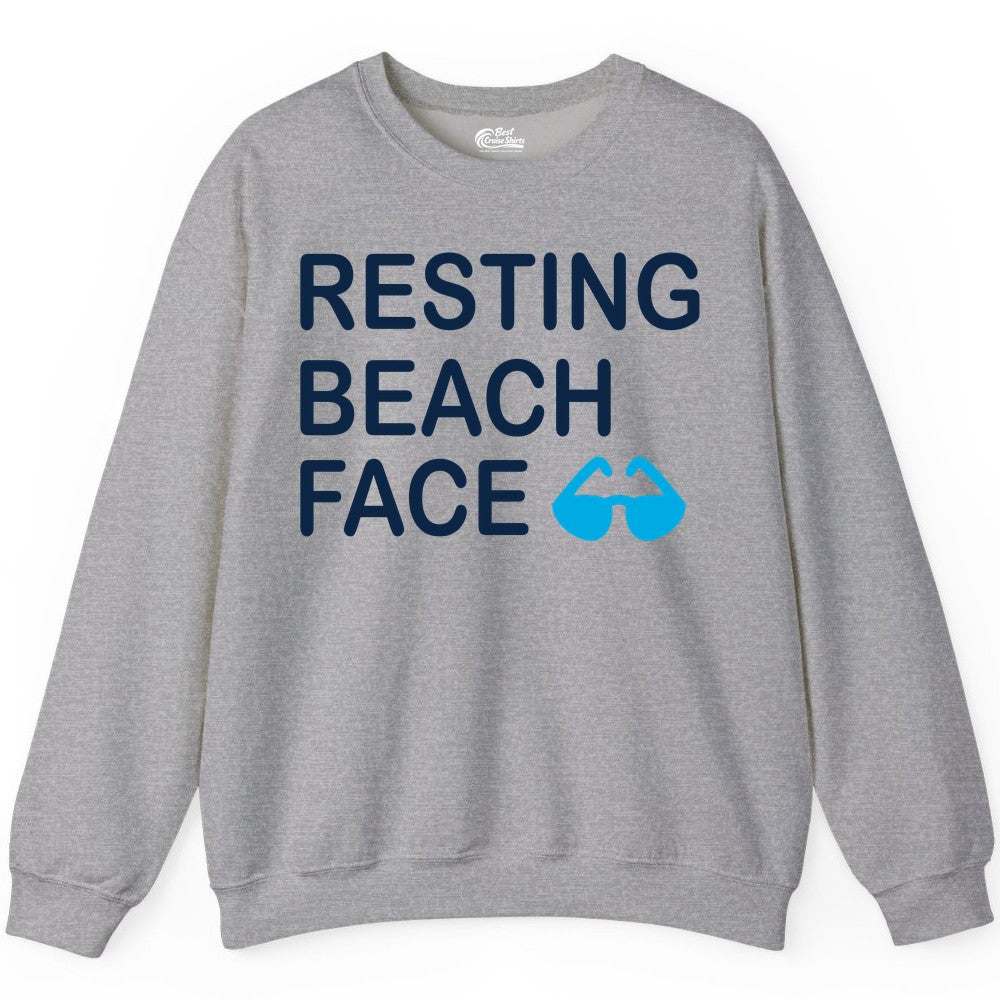 Resting Beach Face Shirt - Funny Beach Shirt with Sunglasses Graphic (Sweatshirt) in Sport Grey - Resting Beach Face Shirt - Funny Beach Phrase With Blue Sunglasses