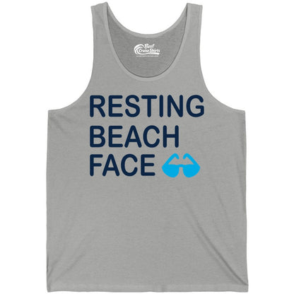 Resting Beach Face Shirt - Funny Beach Shirt with Sunglasses Graphic (Tank Top) in Athletic Heather - Resting Beach Face Shirt - Funny Beach Phrase With Blue Sunglasses