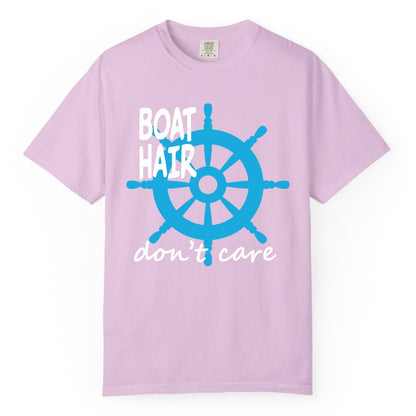 Boat Hair Don't Care Shirt - Funny Nautical T-Shirt for Boaters (Comfort Color) in Orchid - Boat Hair Don't Care Nautical Wheel Shirt for Lake and Marina