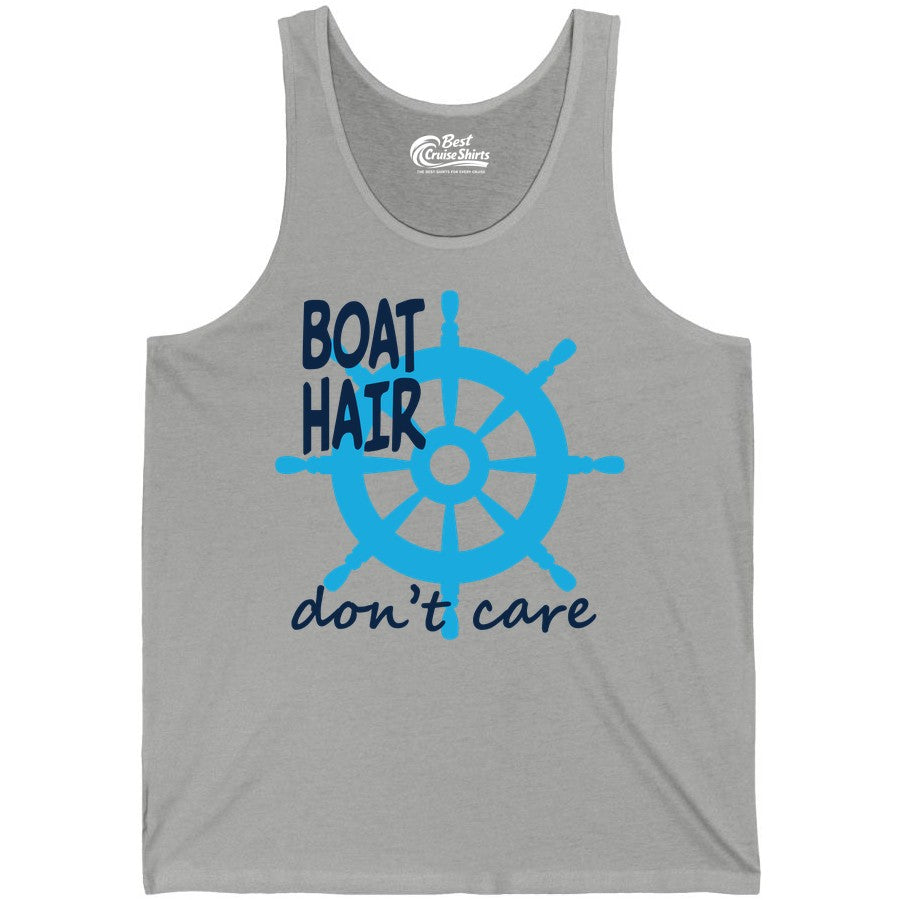 Boat Hair Don't Care Shirt - Funny Nautical T-Shirt for Boaters (Tank Top) in Athletic Heather - Boat Hair Don't Care Nautical Wheel Shirt for Lake and Marina