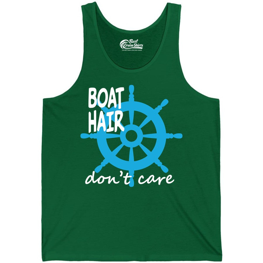 Boat Hair Don't Care Shirt - Funny Nautical T-Shirt for Boaters (Tank Top) in Kelly - Boat Hair Don't Care Nautical Wheel Shirt for Lake and Marina