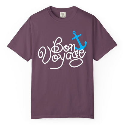 Bon Voyage Shirt - Nautical Anchor Cruise Shirt for Sailors Gift (Comfort Color) in Berry - Bon Voyage Script Shirt - Nautical Anchor Farewell Cruise Tee