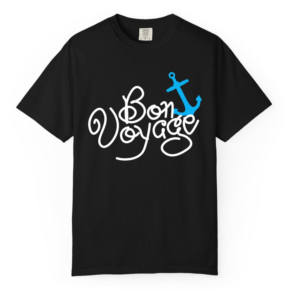 Bon Voyage Shirt - Nautical Anchor Cruise Shirt for Sailors Gift (Comfort Color) in Black - Bon Voyage Script Shirt - Nautical Anchor Farewell Cruise Tee