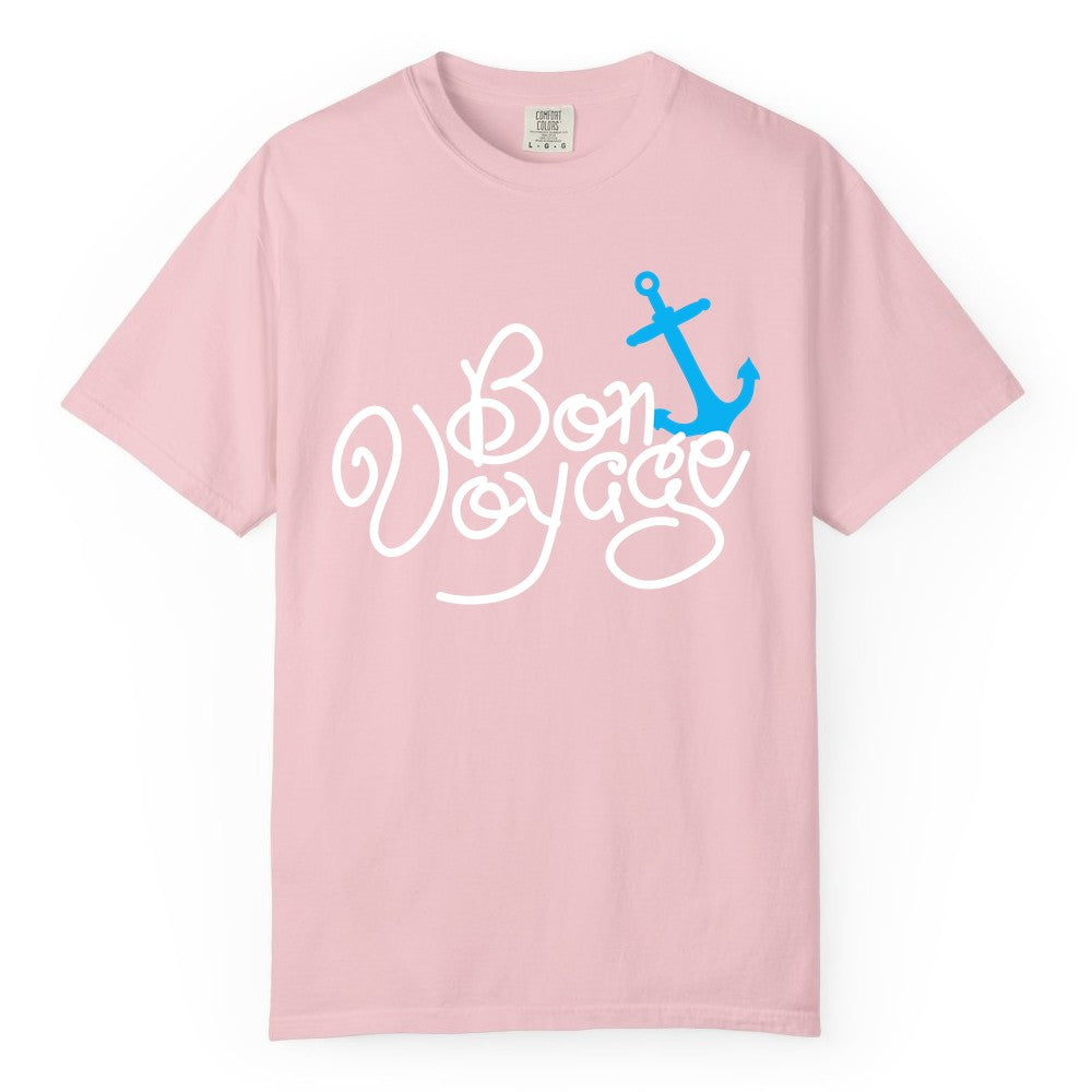 Bon Voyage Shirt - Nautical Anchor Cruise Shirt for Sailors Gift (Comfort Color) in Blossom - Bon Voyage Script Shirt - Nautical Anchor Farewell Cruise Tee