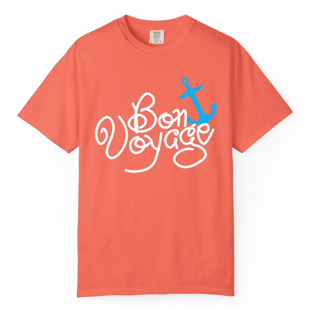 Bon Voyage Shirt - Nautical Anchor Cruise Shirt for Sailors Gift (Comfort Color) in Bright Salmon - Bon Voyage Script Shirt - Nautical Anchor Farewell Cruise Tee
