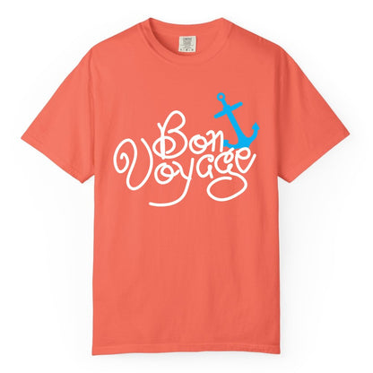 Bon Voyage Shirt - Nautical Anchor Cruise Shirt for Sailors Gift (Comfort Color) in Bright Salmon - Bon Voyage Script Shirt - Nautical Anchor Farewell Cruise Tee