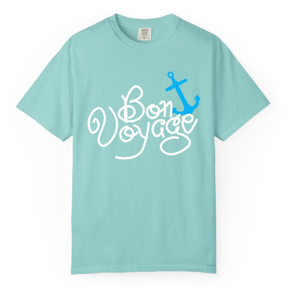 Bon Voyage Shirt - Nautical Anchor Cruise Shirt for Sailors Gift (Comfort Color) in Chalky Mint - Bon Voyage Script Shirt - Nautical Anchor Farewell Cruise Tee