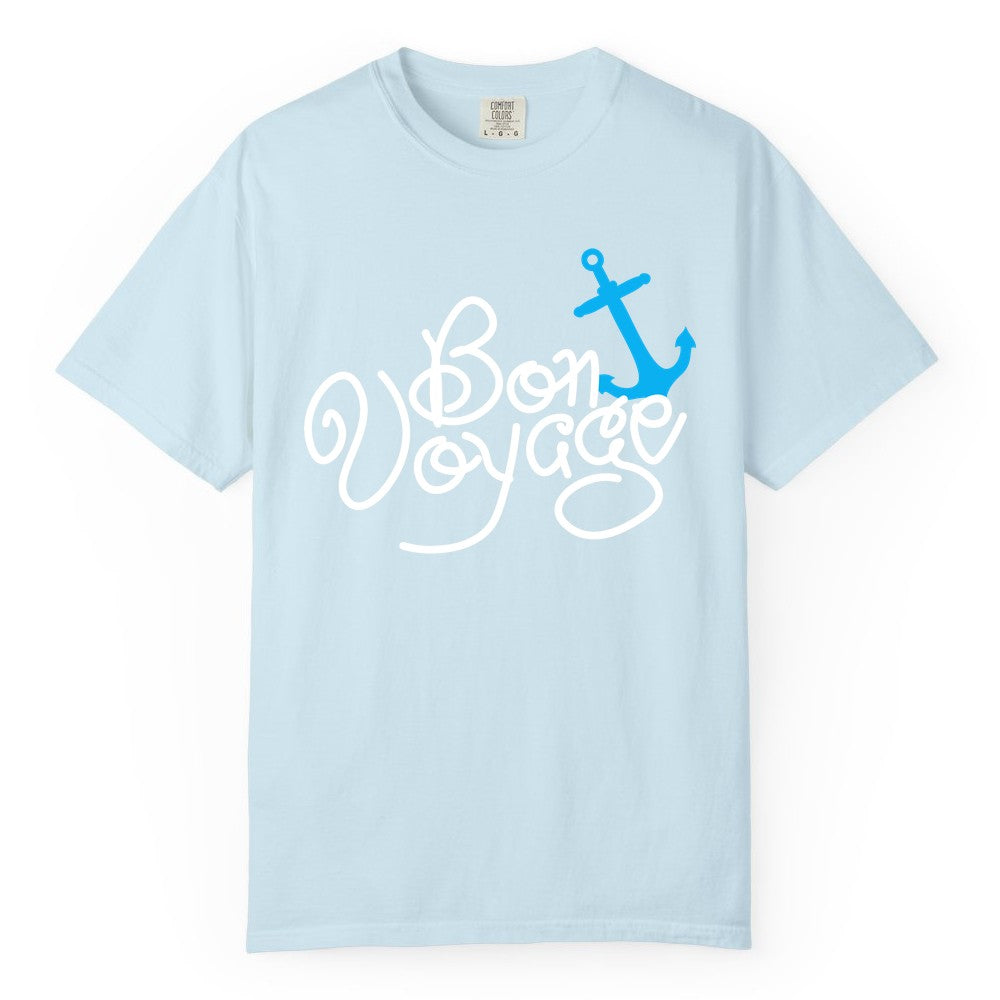 Bon Voyage Shirt - Nautical Anchor Cruise Shirt for Sailors Gift (Comfort Color) in Chambray - Bon Voyage Script Shirt - Nautical Anchor Farewell Cruise Tee