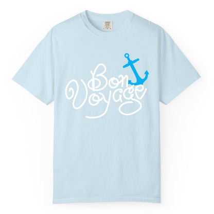 Bon Voyage Shirt - Nautical Anchor Cruise Shirt for Sailors Gift (Comfort Color) in Chambray - Bon Voyage Script Shirt - Nautical Anchor Farewell Cruise Tee