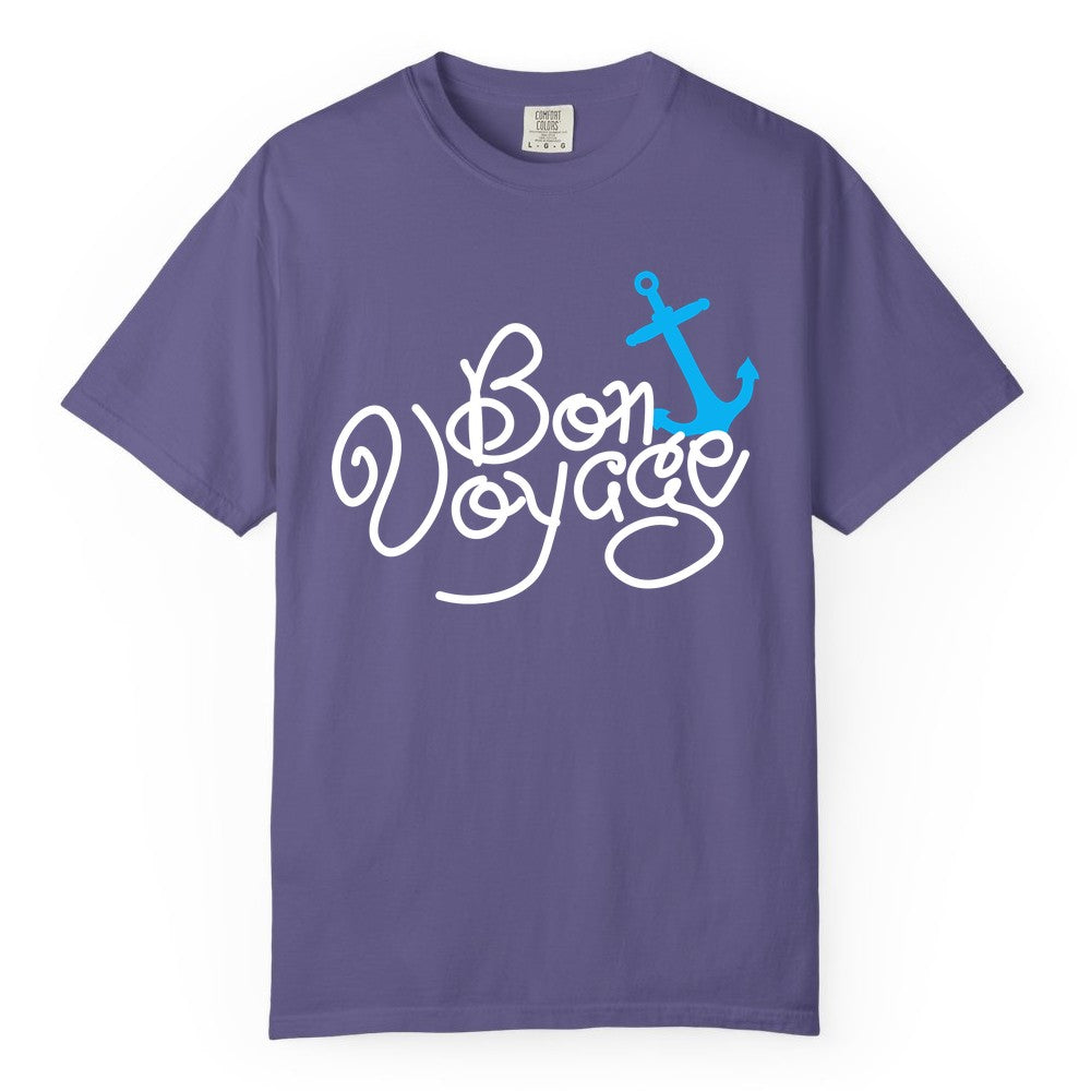 Bon Voyage Shirt - Nautical Anchor Cruise Shirt for Sailors Gift (Comfort Color) in Grape - Bon Voyage Script Shirt - Nautical Anchor Farewell Cruise Tee